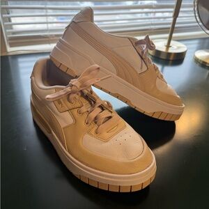 Puma Cream and White Low-Top Sneakers